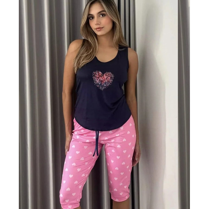 Capri Estampado Blusa Esqueleto Azul Oscuro