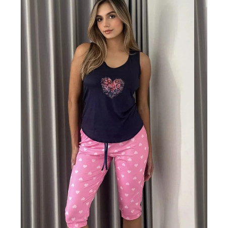 Capri Estampado Blusa Esqueleto Azul Oscuro