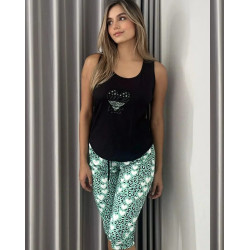 Capri Estampado Blusa Esqueleto Negra