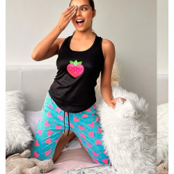 Capri Estampado Blusa Esqueleto Negra Fresa Piel Durazno