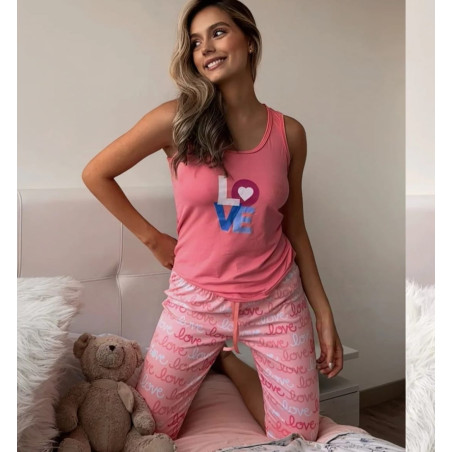 Pijama Capri Estampado Color Guayaba Piel Durazno