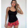 Pijama Shorts Estampado Blusa Tiras Negra