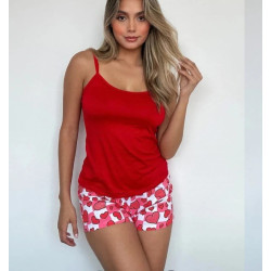 Pijama Shorts Estampado Blusa Tiras Roja