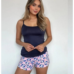 Pijama Shorts Blusa Tiras Azul Oscuro