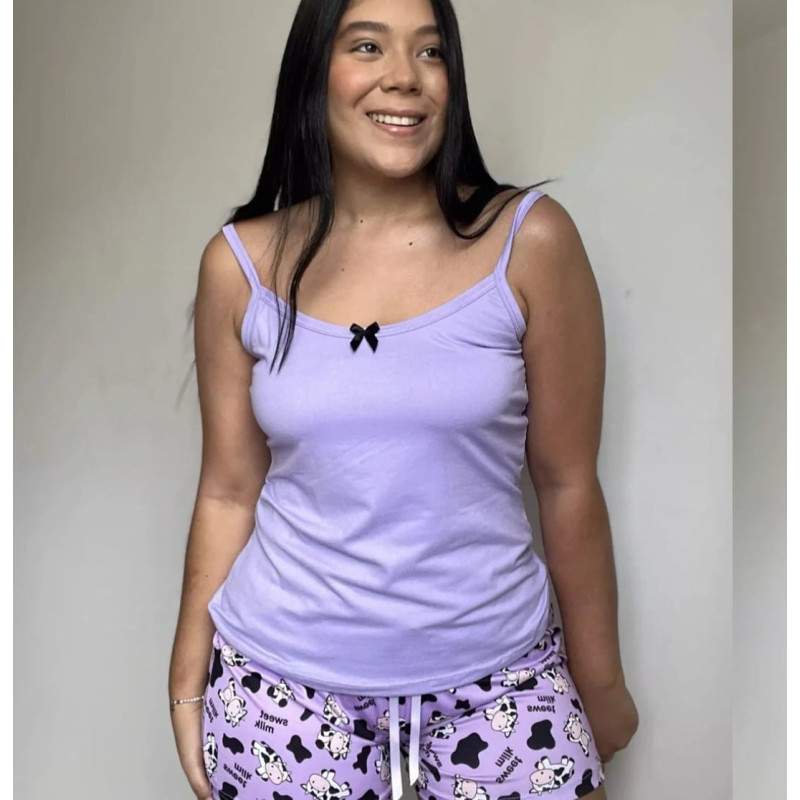 Pijama Shorts Blusa Tiras Lila