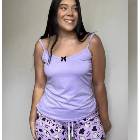 Pijama Shorts Blusa Tiras Lila