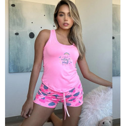 Pijama Shorts Blusa Esqueleto Color Barbie