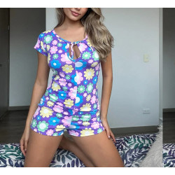 Pijama Enteriza Estampada Azul Flores