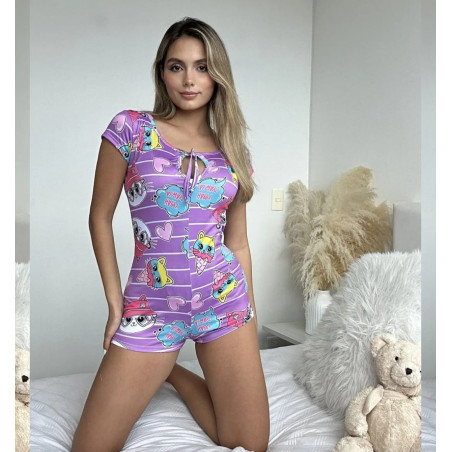 pijama Enteriza Estampada Lila Gatos