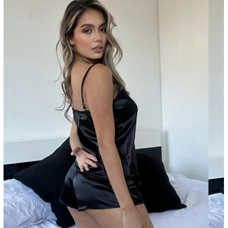 Pijama Shorts Satín Negra