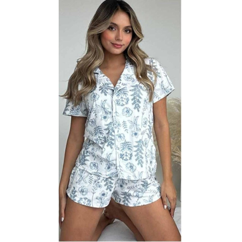 Pijama Shorts Blusa Manga Botones  Piel Durazno