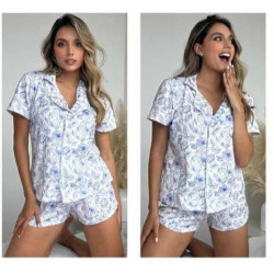 Pijama  Shorts Blusa Manga Botones  Piel Durazno