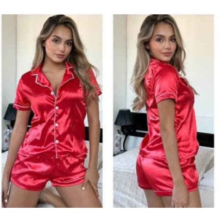 Pijama  Shorts Blusa Manga Botones Satin